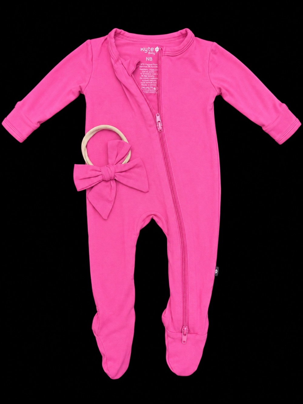 Kyte BABY Bright Pink Zip Footed One-Piece with Matching Bow